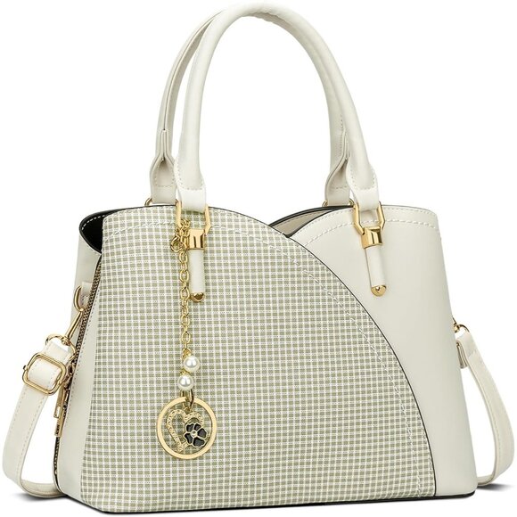 Handbags - Women’s cream White Triple Compartment Satchel Fashion Top Handle Shoulder Bag